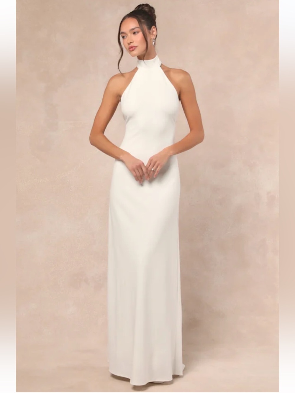 Lulus Alaura White Backless Halter Maxi Dress